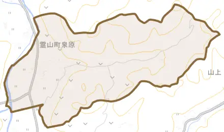 霊山町泉原とその周辺の地図。町の範囲を重ねている
