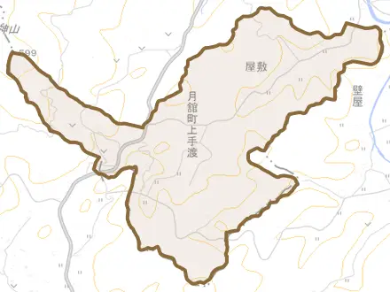 月舘町上手渡とその周辺の地図。町の範囲を重ねている