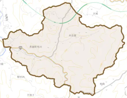 月舘町布川とその周辺の地図。町の範囲を重ねている