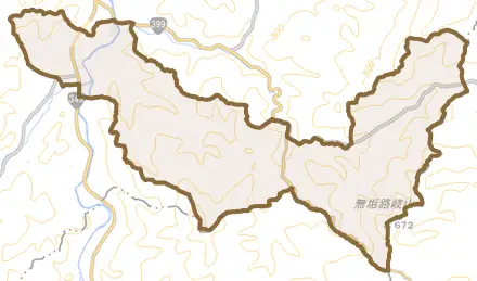 月舘町月舘とその周辺の地図。町の範囲を重ねている