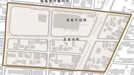 五老内町とその周辺の地図。町の範囲を重ねている