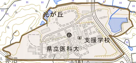 光が丘とその周辺の地図。町の範囲を重ねている