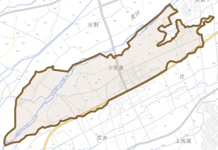 上名倉とその周辺の地図。町の範囲を重ねている