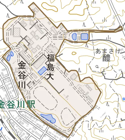 金谷川とその周辺の地図。町の範囲を重ねている
