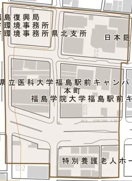 本町とその周辺の地図。町の範囲を重ねている