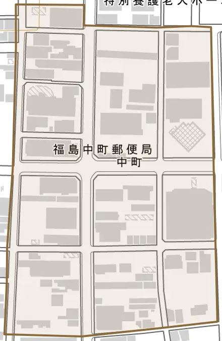 中町とその周辺の地図。町の範囲を重ねている