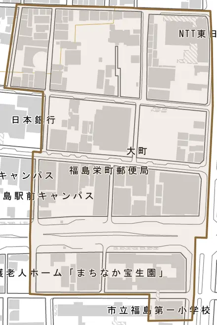 大町とその周辺の地図。町の範囲を重ねている