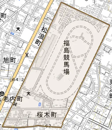桜木町とその周辺の地図。町の範囲を重ねている