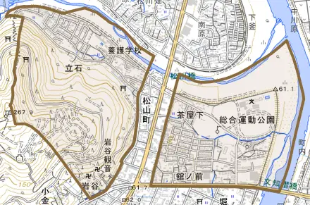 本内とその周辺の地図。町の範囲を重ねている