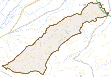 山田とその周辺の地図。町の範囲を重ねている