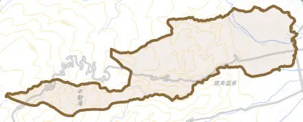 在庭坂とその周辺の地図。町の範囲を重ねている