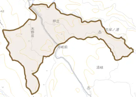 大字木野反とその周辺の地図。町の範囲を重ねている