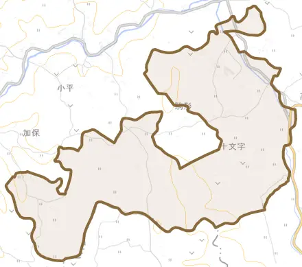 大字駒形とその周辺の地図。町の範囲を重ねている