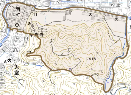 字南町とその周辺の地図。町の範囲を重ねている
