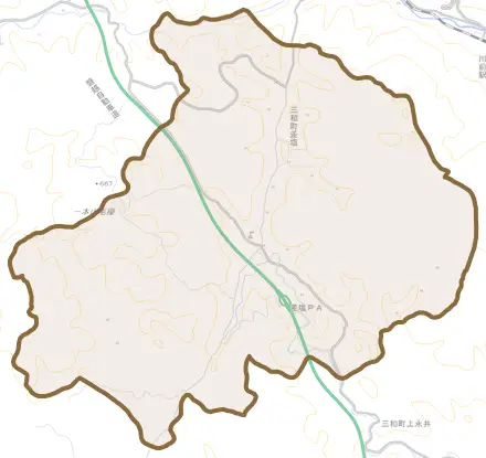 三和町差塩とその周辺の地図。町の範囲を重ねている
