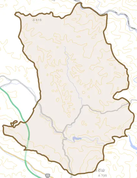 三和町下永井とその周辺の地図。町の範囲を重ねている