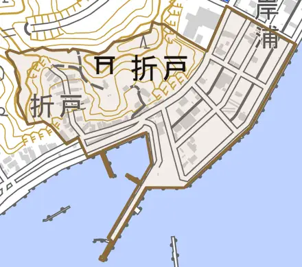 折戸とその周辺の地図。町の範囲を重ねている