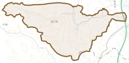 瀬戸町とその周辺の地図。町の範囲を重ねている