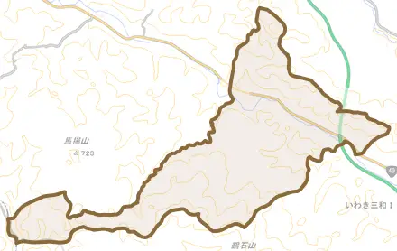 三和町渡戸とその周辺の地図。町の範囲を重ねている
