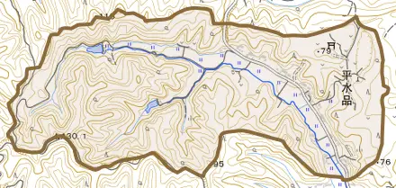 平水品とその周辺の地図。町の範囲を重ねている