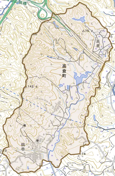高倉町とその周辺の地図。町の範囲を重ねている