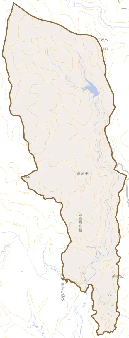 四倉町八茎とその周辺の地図。町の範囲を重ねている