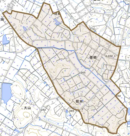 豊郷とその周辺の地図。町の範囲を重ねている