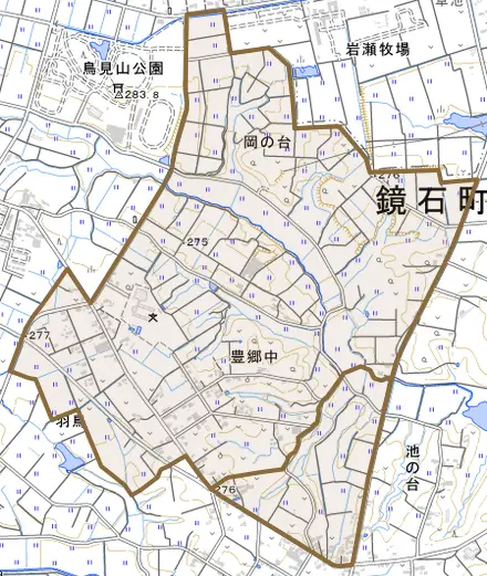 豊郷中とその周辺の地図。町の範囲を重ねている