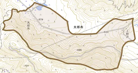 太郎布とその周辺の地図。町の範囲を重ねている