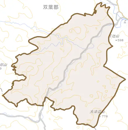 瀬耳上とその周辺の地図。町の範囲を重ねている