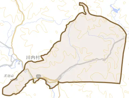 田ノ入とその周辺の地図。町の範囲を重ねている