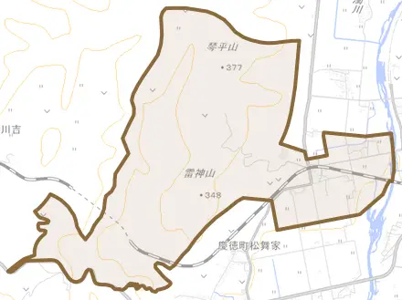慶徳町松舞家とその周辺の地図。町の範囲を重ねている
