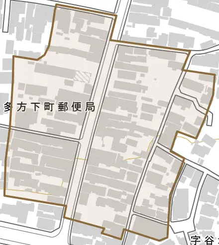 字三丁目とその周辺の地図。町の範囲を重ねている