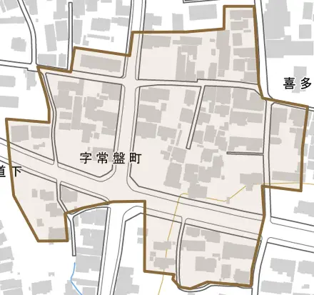 字寺町南とその周辺の地図。町の範囲を重ねている