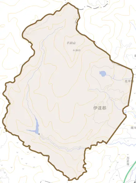大字松原とその周辺の地図。町の範囲を重ねている