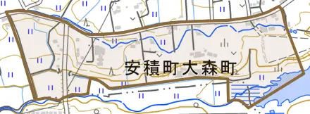 安積町大森町とその周辺の地図。町の範囲を重ねている