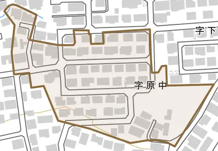 原中とその周辺の地図。町の範囲を重ねている
