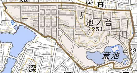 池ノ台とその周辺の地図。町の範囲を重ねている