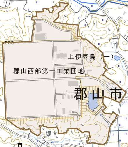上伊豆島とその周辺の地図。町の範囲を重ねている