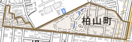 柏山町とその周辺の地図。町の範囲を重ねている