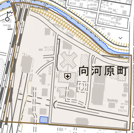 向河原町とその周辺の地図。町の範囲を重ねている