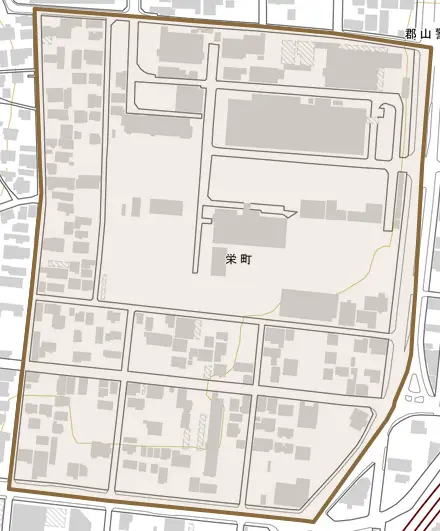 栄町とその周辺の地図。町の範囲を重ねている