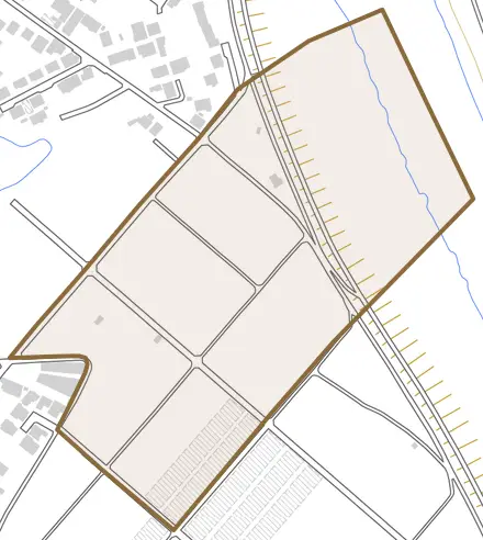 越渡とその周辺の地図。町の範囲を重ねている