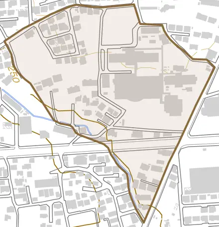 天正坦とその周辺の地図。町の範囲を重ねている