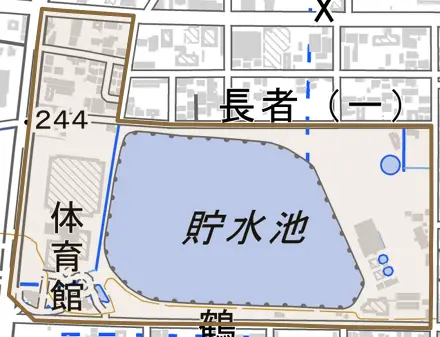 豊田町とその周辺の地図。町の範囲を重ねている