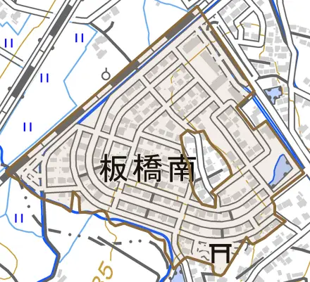 板橋南とその周辺の地図。町の範囲を重ねている