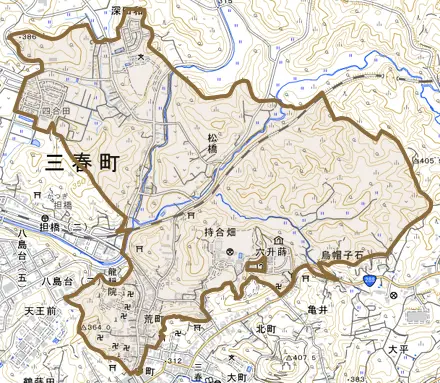 字荒町とその周辺の地図。町の範囲を重ねている