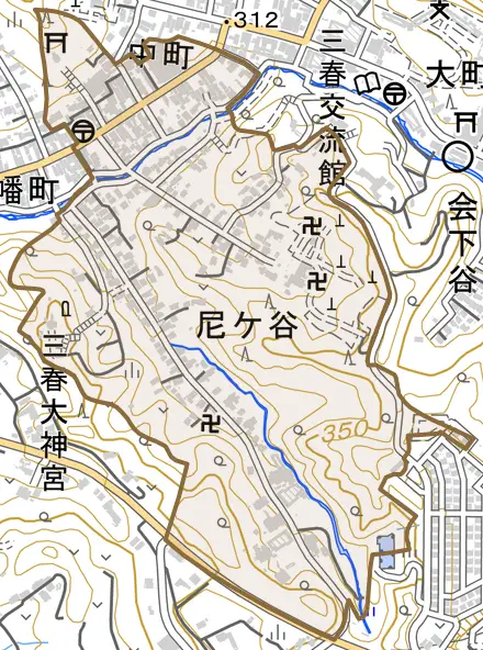 字中町とその周辺の地図。町の範囲を重ねている