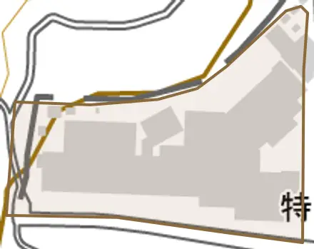 字六升蒔とその周辺の地図。町の範囲を重ねている