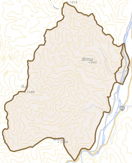 青柳とその周辺の地図。町の範囲を重ねている
